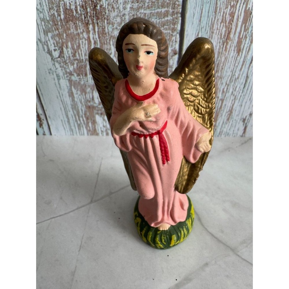 Vintage Paper Mache Standing Angel Nativity Piece Japan Midcentury w/29cent 5"